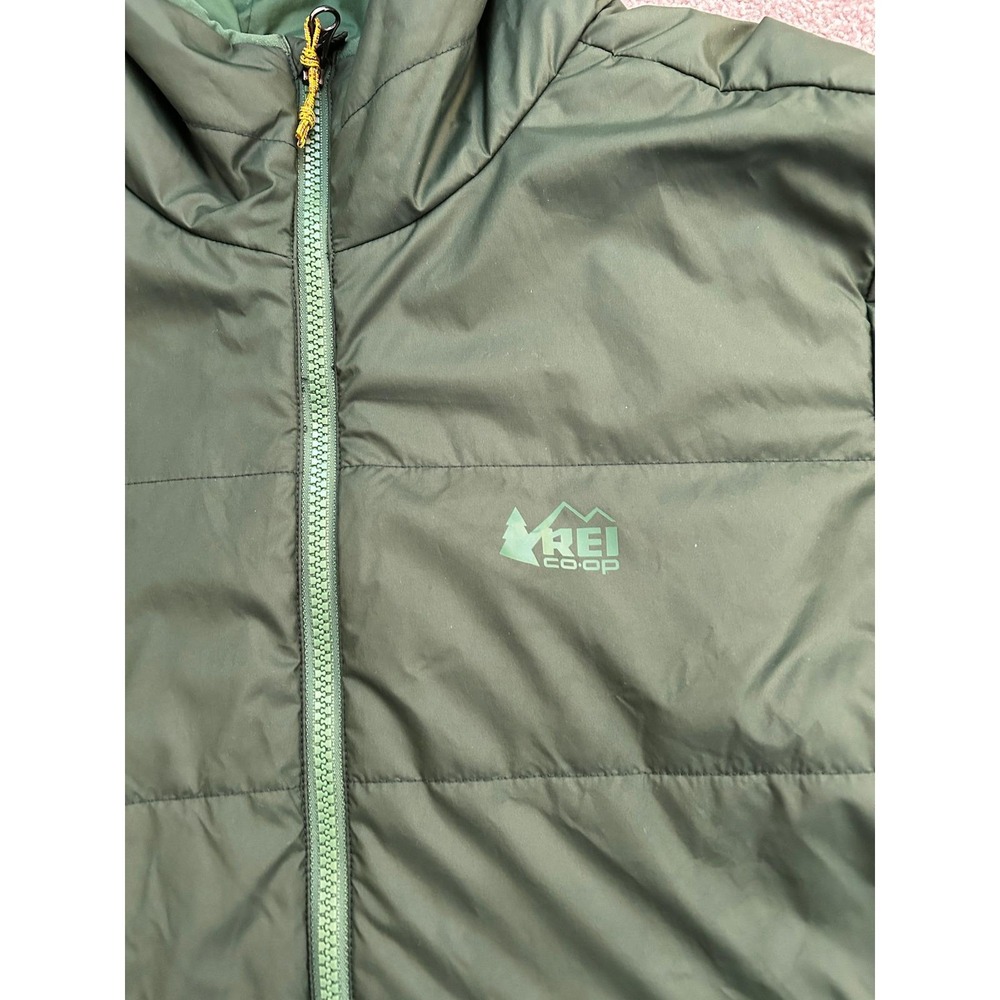 REI Co-op Hooded Puffer Jacket Mens‎ Medium Green Excellent Insulated Hiking - Picture 7 of 15